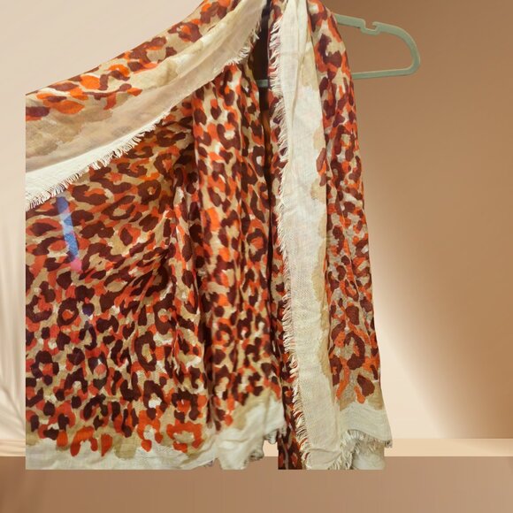 Express Leopard Print Oblong Scarf | Orange & Cream | One Size - Picture 4 of 5
